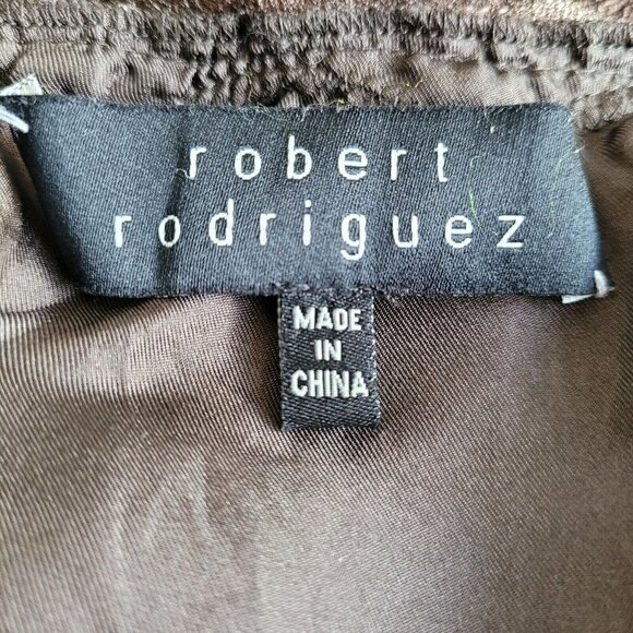 Robert Rodriguez Sz 2 Off The Shoulder Top Lace Over Silk Brown Circle Design - Picture 10 of 11
